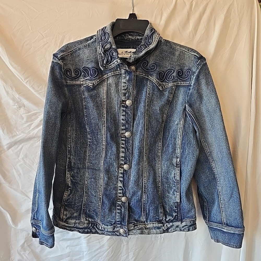 Back‎ In The Saddle Womens L Denim Jacket Southwestern Detail Embroidery Rodeo